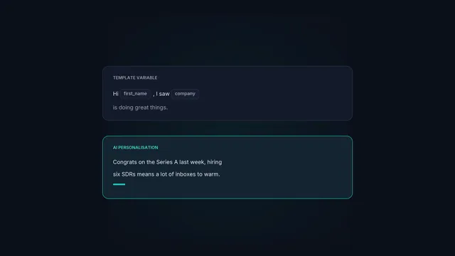 A template merge field beside an AI-written line that shows real understanding of the account.